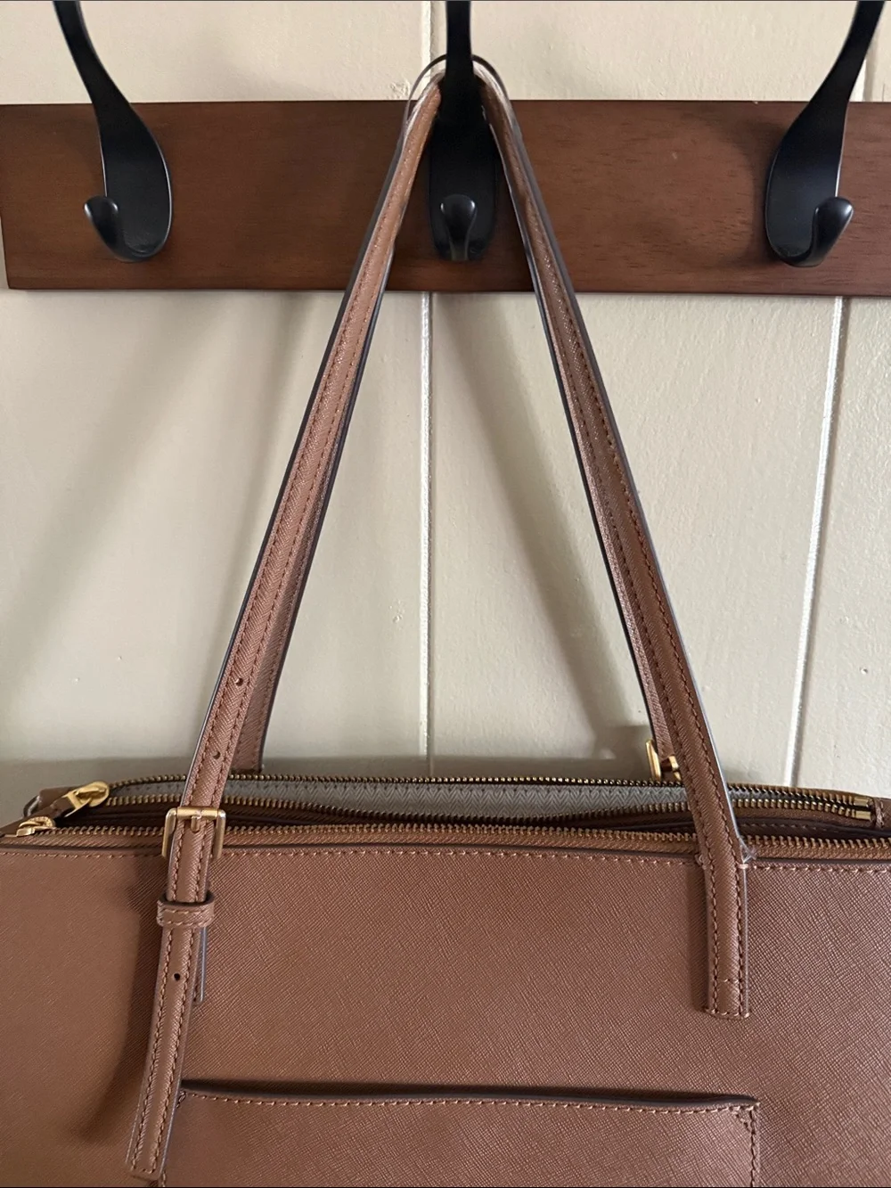Tory Burch Brown Leather Tote with Gold Logo
